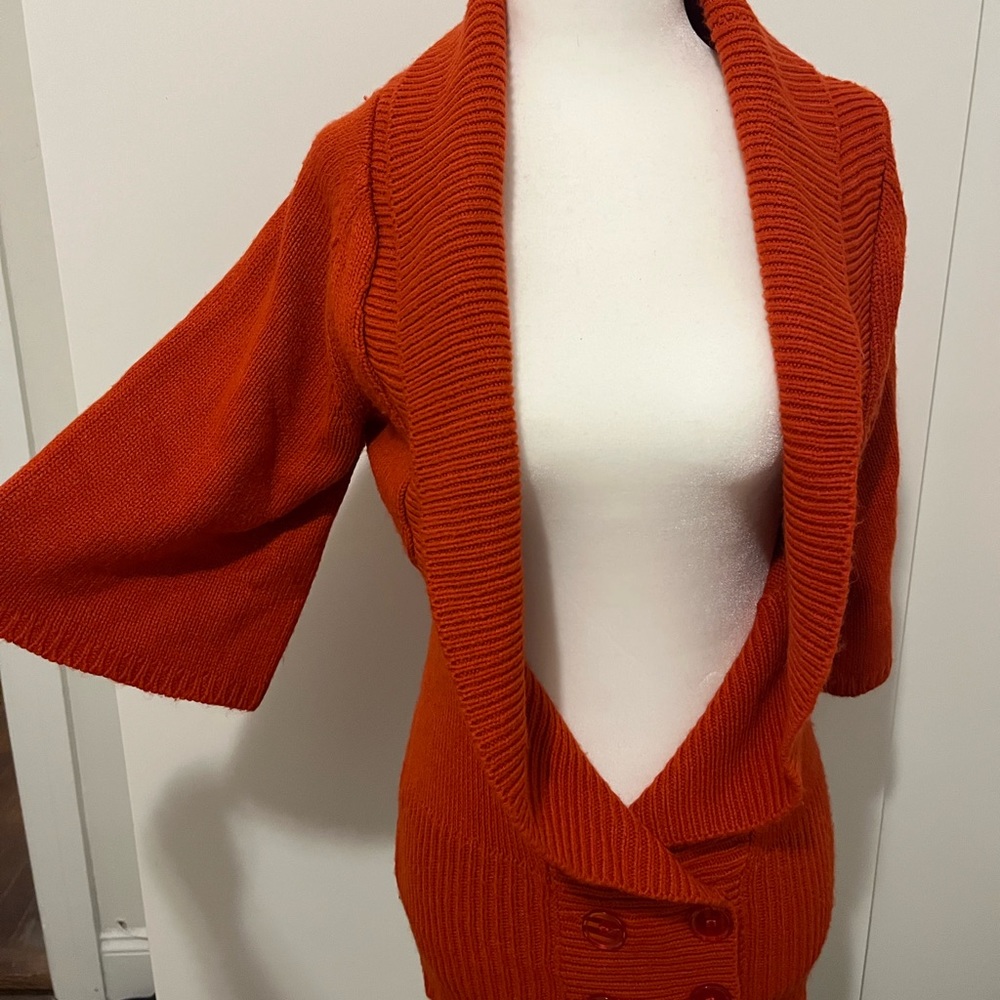 ORANGE RUST - CARDIGAN SWEATER / DEEP V / ROLLEDCOLLAR / DOUBLE BREASTED BUTTONS